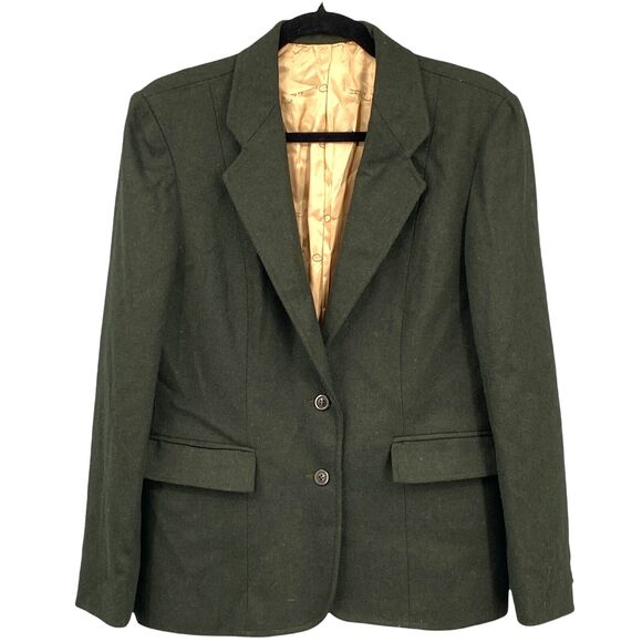 VTG Oscar De La Renta Blazer M Forest Green Wool Business Career Academia Preppy - Picture 1 of 12